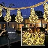 Joomer Solar Lichterkette Aussen 7.5M 16 Glühbirnen LED Solar Lichterkette Außen Wetterfest Gartenleuchte 8 Modi Vintage Warmweiß Outdoor Hanfseil Lichterkette für Party Balkon Hochzeit Pavilion