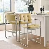 COLAMY Esszimmerstühle 2er Set, Barstuhl mit Lehne, PU-Leder Küchenstühle mit Rückenlehne, PU-Leder Kücheninsel Barstuhl in Thekenhöhe für Esszimmer, Küche, Restaurant, Grün