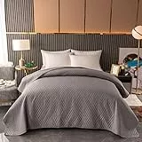 Mixibaby Bettüberwurf Tagesdecke Bettdecke Decke Steppdecke Prägemuster Überwurfdecke leicht, Größe:240 cm x 260 cm, Farbe Bettdecke:Silber D-2