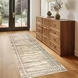 Homcomodar Teppich Läufer Flur 80X200cm Flur Teppich Beige Küchenläufer Waschbar Morden Teppichläufer rutschfest für Küchen Hallway Schlafzimmer Eingang Wohnzimmer