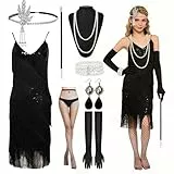 20er Jahre Kostüm Damen, 8 Stück Charleston Kleid Damen 20er Jahre, Gatsby Kleid Da-men, Flapper K-leid 20-er Jah-re mit 1920-er Accessoires Da-men für Karneval, Halloween, Fasching & 20s Motto Party