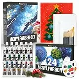 Zenacolor - Acrylfarben set (40 Stück) - 24x12ml Acrylmalerei Starterset - Mit 5 Canvas, 10 Pinsel, 1 Palette - Farben Acryl Malset für Künstler - Malkoffer für Erwachsene