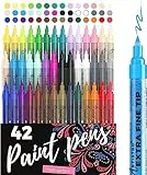 Artistro 42 Acrylstifte Hohe Qualität, Zeichenset - Extra-Feine Spitze (0,7mm) - Acryl Stifte zum Bemalen von Steinen, Fels, Holz, Stoff, Keramik, Glas - 40 Farben + Extra Schwarz & Weiß Acrylic