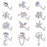 Kakonia 12Stück 20G Nasenpiercing Stecker für Damen Edelstahl Nasenstecker Silber L S Form Korkenzieher Piercing Nase Nose Stud Nostril Piercing für Damen