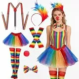 TGKYK Regenbogen Kostüm Damen, 6 Stück Faschingskostüme Damen Regenbogen mit RegenbogeN Tüllrock, Kostüm DAMEN Regenbogens für Karneval, Halloween, Fasching, Mottoparty
