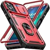 Giyer Panzerhülle für Samsung Galaxy A06 Hülle mit Schutzfolie, Handyhülle mit Kameraschutz 360° Metall Ring Ständer, Stoßfest Schutzhülle für Samsung A06 5G Case Cover Tasche (Rot)