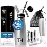 Thiru Sahnespender Edelstahl inkl.Toolbox 500ml - Ideal für Gastronomie - Note 'sehr gut' - 100 Tage testen - mit eBook & 5 Edelstahl Tüllen - Sahnesyphon für Schlagsahne, Espuma & warme Speisen