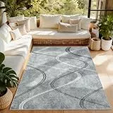 Alishomtll Wohnzimmer Teppich Grau Kurzflor 160x230 cm, Geometrische Linienmuster Teppich Läufer mit Anti-Rutsch Unterseite, Modern Weich Waschbar Küchenteppich für Schlafzimmer, Eingang, Flur