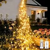 yowin Lichterkette Klein 1M 100 LED Lichterschweif mit Batterie, Timer, Fernbedienung, Lichterstrang 8 Modi Wasserfall Lichterkette Wasserdicht Lichterbündel für Gießkanne Baum Außen Innen Deko
