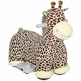 AIYAPLAY Kinder Elektroauto in Giraffenform, 6V Batteriebetriebenes Kinderfahrzeug mit Musik, Fußpedal, waschbar Plüschbezug, leisen Rädern, 1,8-3 km/h Elektrisches Pferd für 1,5-5 Jahre Kinder Braun