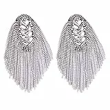 TENDYCOCO Silberne Schulterklappen Mit Quaste Und Strass Für Anzug Kostüm 3.94X2.20 Zoll Fransen Epaulette Mit Sicherheitsgurten Zum Einfachen Befestigen