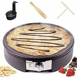 Duronic PM152 Crepes Maker, XXL Crepesmaker mit 37 cm abnehmbarer Platte, Crepe Maker für Tortillas, Yufka und Pfannkuchen, Fladenbäcker mit Zubehör