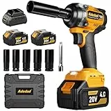 Adedad 1/2' Schlagschrauber 750N.m Bürstenlos Hohes Drehmoment Elektro-Schlagschrauber with 2x4.0AH Batterie und Schnellladegerät für Auto-Reparatur,Reifenwechsel,Bauwerkzeug,DIY