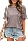 VEUNCOS Sommer Tops für Frauen 2025 Trendy Kurzarm Shirts Baumwolle Oversized Tshirt Lilagrau L