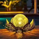 GIGALUMI Solarlampen für Außen, Lotus Garten Deko Licht, LED Solarleuchten für Aussen, Wasserdicht Gartenleuchten Solar, Metal, für Terrasse, Garten, Gras, Balkon(Golden)