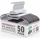 HOUSE DAY 50 Stück Kleiderbügel Kunststoff - Plastik Nass und Trocken Rutschfester Kleiderbügel Platzsparend Kunststoff Strapazierfähig 360°Haken Kleiderbügel（Grau/mit schwarz Gummistab）