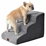EHEYCIGA Hundetreppe für Kleine Hunde 40 cm Hoch, Haustiertreppe für Sofa Bett, Treppe für Hunde aus Hochdichtem Schwamm, Hunderampe mit Waschbarem Bezug und Rutschfestem Boden, 3 Stufen, Grau