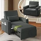 YITAHOME Schlafsessel mit Bettfunktion 192×88, 3-in-1 Ausziehbares Schlafsofa, Verstellbares Einzelsessel mit Kissen und Seitentasche, Sofa mit Schlaffunktion für Wohnzimmer Wohnung, Dunkelgrau