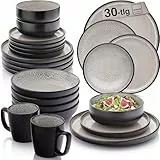 SÄNGER Luxor | Kombiservice 6 Personen, Teller Set Kaffeebecher Pastaschale 30 tlg, Steingut Geschirr Set spülmaschinen- mikrowellen- kratzfest, Geschirrset aus Steingut braun beige | VALUE COLLECTION