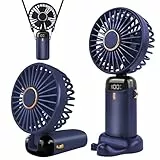 Jsdoin Handventilator, Tragbarer Mini Ventilator, Wiederaufladbar, Kleiner Taschenventilator Mit 5 Geschwindigkeitsstufen, Faltbarer USB-Ventilator für Büro, Outdoor (Dunkelblau)
