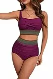 Hanna Nikole Bikini-Sets FüR Damen Push Up Bikini-Set Bauchweg Bademode Twist-Kreuz Bikini-Oberteil Und High Waist Bikini Hose Weiche BadeanzüGe Curvy Strandmode Einstellbar Schwimmanzug