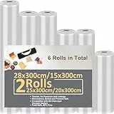 Vakuumierbeutel 6 Rollen Vakuumierfolie 15/20/20/25/25/28x300cm(18m), Profi-Folienrollen Vakuumierer Lebensmittel BPA-frei, stark & reißfest, für alle Vakuumierer & Sous Vide Gefrierbeutel