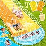 BuzzoXerex 31,16ft/950cm Wasserrutsche Garten, 155cm Doppelte Aufblasbare Wasserrutsche mit 2 Aufblasbaren Boards für Sommerpartys, Garten, Rasen und Außen Wasserspiele