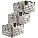 Rotho Country 3er-Set Aufbewahrungskiste Rattan-Optik, Kunststoff (PP) BPA-frei, Cappuccino, A5+/11l, (32,8 x 23,8 x 16 cm)