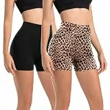 Leafigure 2er Pack Radlerhose Damen Kurz Set Hohe Taille Sporthose Shorts Blickdicht Sommer Hotpants Leggings für Gym Fitness Yoga Schwarz/Leopard SM