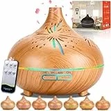 SaiXuan Aroma Diffuser 550ml Ultraschall Luftbefeuchter Holzoptik mit Fernbedienung, 7 LED Farben mit Dimmen & Helligkeit,Timer 1/3/6H, Aromatherapie Diffuser für Schlafzimmer, Wohnzimmer, Yoga & Büro
