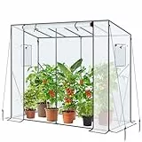 Ohuhu Gewächshaus Tomatengewächshaus für Pflanzen 200x77x170 cm | Stabil & Winterfest | UV Stabilisierte | Begehbares Foliengewächshaus Tomatenhaus mit PE-Abdeckung für Garten & Balkon