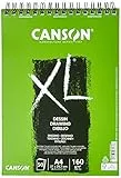 CANSON XL Zeichenpapier, leichte Körnung, 160 g/m², an der kurzen Seite spiralgebundener Block, DIN A4 21 x 29,7 cm, Weiß, 50 Blatt