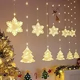 BLOOMWIN Weihnachtsbeleuchtung Fenster Lichtervorhang Innen, 2M 160 LED Weihnachtsdeko Fenster Beleuchtet, Schneeflocken Weihnachtsbaum Lichterkette Deko, Weihnachten Fensterbeleuchtung, Warmweiß USB