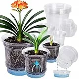 MIXC Selbstbewässernde Blumentöpfe, 4, 5, 16,5 cm, 6 Stück, transparente Töpfe mit Drainagelöchern, tiefem Reservoir, Pflanztopf für drinnen und draußen