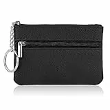 simarro Monedero Mujer, Sólido PU Lichi Patrón Zip Mini Monedero Con Llavero Portátil Monedero Mini Monedero para Mujer Doble Cremallera Tarjetero Cartera (Schwarz)