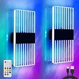 Kabellos USB Aufladbare Akku Wandleuchte, Smart RGB Wandlampe Mit Fernbedienung, 12 Farbwechsel+100 Dynamische Modi, Innen LED Dimmbare Batterie Wandleuchte Mit Schalter, Deko lampe, Schwarz, 2 Stück