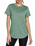 Crewhpo Sport Tshirt Damen Sportshirt Kurzarm Rundhals Gym Top Leicht Atmungsaktiv Funktions Fitness Yoga Oberteile Trainingsshirt Schnelltrocknend Laufshirt