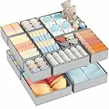 DIMJ Schubladen Ordnungssystem - Schubladen Organizer, Ordnungssystem Kleiderschrank Stoff Unterwäsche Organizer, Kleiderschrank Organizer Faltbare für Kleidung, Socken, BHS, 12 Stück, Hellgrau