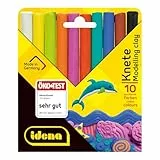 Idena 619064 - Knet Set mit 10 Stangen Modelliermasse im Kartonetui, Knete in 10 knalligen Farben, lustiger Knetspaß für Kinder, ÖKO-TEST sehr gut