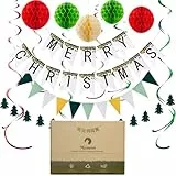 Meowoo Weihnachtsdeko Set, Wiederverwendbare Weihnachtsdekoration aus Papier für innen - Mit Girlande, Banner, Wabenbällen für Wohnung, Fenster, Tannenbaum (Winterwunderland)