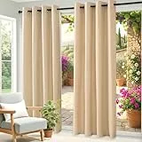 Clothink Outdoor Vorhänge Wasserfest Sonnenschutz Winddicht Rostfrei Schnelltrocknend mit Ösen für Terrasse Garten Balkon Familienhaushalte einfache Montage farbecht haltbar(132x245cm, 1 Stück, Beige)