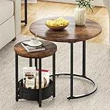YITAHOME Couchtisch 2er Set Rund, Wohnzimmertisch Modern mit Stofftasche zur Stauraum, Beistelltisch 2er Set Stapelbar mit Holzplatte und Metallrahmen, Couch Tisch Wohnzimmer Heimbüro