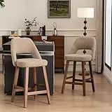YOUNIKE Barhocker 2er-Set aus Boucle Stoff, 67 cm Sitzhöhe Barstuhl mit Hohlrückenlehne, Gepolsterte Küchenhocker mit Massivholzbeine, Rustikale Tresenhocker für Küche/Hausbar/Esszimmer, Khaki