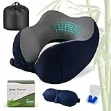 Cirorld Nackenkissen Flugzeug, Nackenhörnchen Erwachsene, Reisekissen Memory Foam, Verstellbares Kompaktes Nackenkissen Reise, Ergonomisches Weich Atmungsaktiv mit Ohrstöpseln, Augenmaske,Tragetasche
