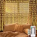 300 LED lichtervorhang 3mx3m, USB lichterketten Vorhang mit Fernbedienung Timer Wasserdichte LED Lichterkette mit Haken für Innen und außen Deko (Warmweiß)