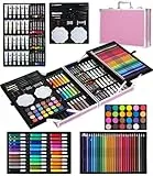 SOBEAU 144-teilig Malset, Malkoffer Kunstset, Zeichenstifte Professionell Set mit Buntstifte, Wasserfarben, Ölpastellfarbe, Farben und Kohlebleistiften, Geschenk für Kinder und Erwachsene, Rosa