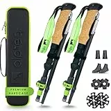 Alpteq® Wanderstöcke faltbar Aluminium mit Korkgriff | Bergsport Trekkingstöcke | Nordic Walking Stöcke Damen & Herren | extra leicht und Teleskop variabel (Aluminium 115-135 cm | Lime Green)