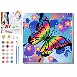 Daisen Art Malen Nach Zahlen Tiere, Schmetterling Malen Nach Zahlen Kinder mit Rahmen, Paint by Numbers ab 6 für Geschenk und Home Decor 20x20cm