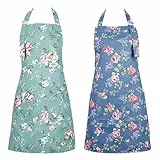 Gaosaili 2 Stück Kochschürze Damen Blumen Schürze mit großen Taschen,Blumenschürze Verstellbare Küchenschürze Kitchen Chef Aprons Grillschürze für Damen(L)