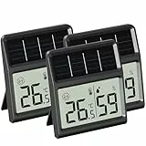 Solar Thermometer Hygrometer Innen, Betrieben durch Raumlicht Digitales Raumthermometer, Funktioniert nur bei lichteinwirkung - Schwarz 3er-Pack